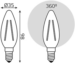 led лампа Gauss Filament 103801107 - размеры