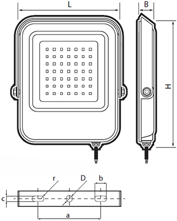 led прожектор Jazzway PFL-V - размеры