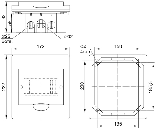 корпус IEK ЩРВ-П-6 IP41 Krepta 3 - размеры