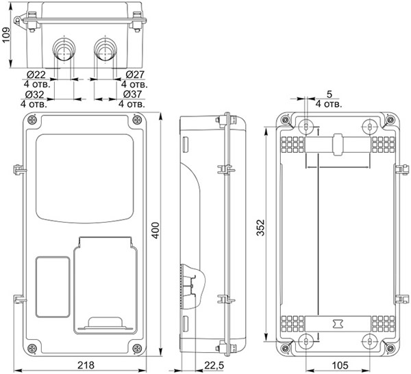 корпус пластиковый навесной ЩУРн-П 1/8 IP66 PC IEK Krepta 5 - размеры