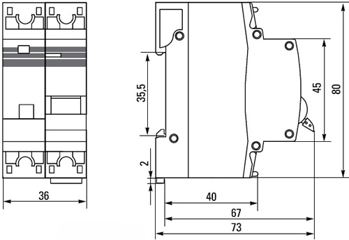 дифавтомат АД-32 1P+N EKF - размеры