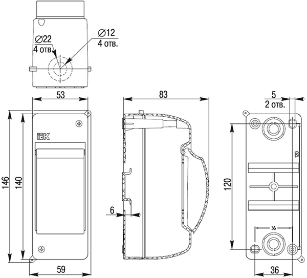 бокс IEK КМПн - размеры