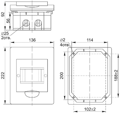 корпус IEK ЩРВ-П-4 IP41 Krepta 3 - размеры