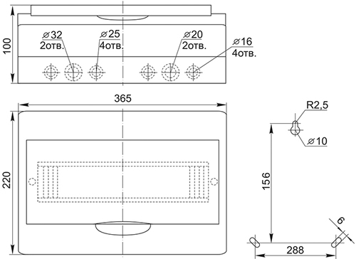 корпус IEK ЩРН-П-18 IP41 Krepta 3 - размеры