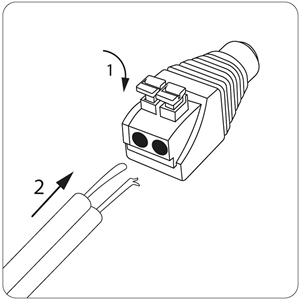 разъем питания DC гнездо 2,1 x 5,5 мм Rexant 14-0315-2 с быстрозажимной колодкой - подключение