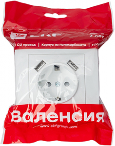 розетка 1-местная EKF EWR16-028-10-2USB "Валенсия" - упаковка