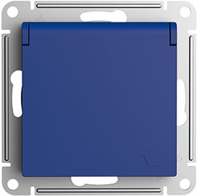 розетка 1-местная Systeme Electric AtlasDesign, з/к, шторки, крышка, аквамарин - внешний вид