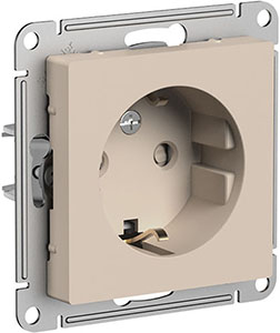 розетка 1-местная Systeme Electric AtlasDesign, з/к, шторки, песочный - внешний вид