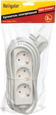 удлинитель 3-местный 3 м Navigator NPE-S (E) с з/к - упаковка