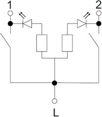 выключатель 2-клавишный IEK Brite с подсветкой - схема электрическая