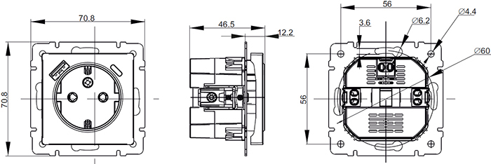 розетка 1-местная с з/к и USB А+С IEK Brite - размеры