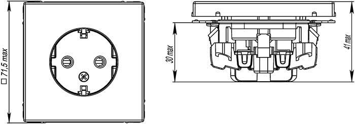 розетка 1-местная Systeme Electric серии ArtGallery с з/к и шторками - размеры