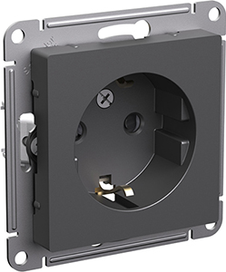 розетка 1-местная Systeme Electric AtlasDesign, з/к, шторки, базальт - внешний вид