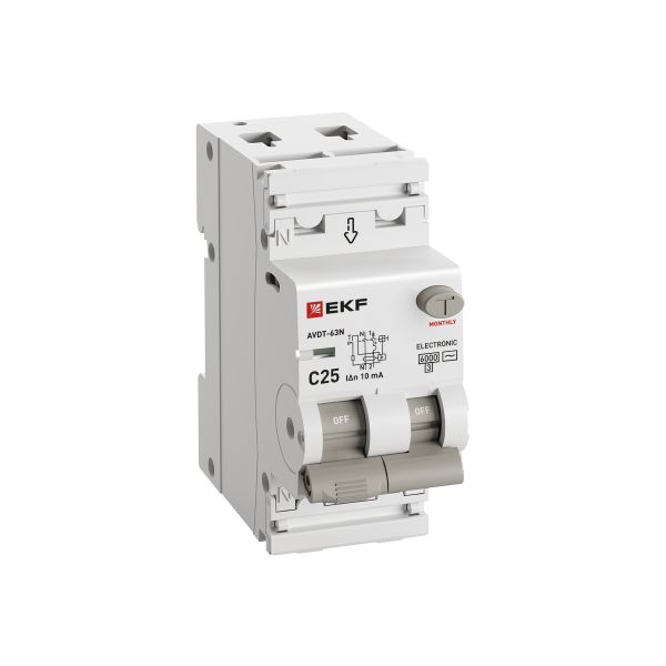 Дифавтомат 2Р 25А C тип AC 10мА 6кА 2мод АВДТ-63N EKF PROxima