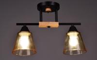 купить Светильник потолочный (люстра) 2*40Вт E27 черный/дерево в Иванове Светильник потолочный (люстра) 2*40Вт E27 черный/дерево