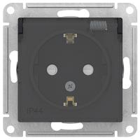 AtlasDesign Aqua карбон розетка скрытая 1-мест заземление с крышкой шторки IP44 