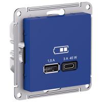 Атлас аквамарин розетка USB A+C скрытая 2-ая заряд 45Вт