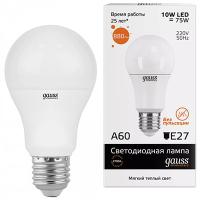 Лампа светодиодная 220В Е27 10Вт 3000К 880лм стандарт A60 матовая Gauss 