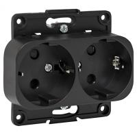Стокгольм черный розетка скрытая 2-мест заземление шторки IP20 