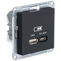 купить Атлас карбон розетка USB type-A+type-C скрытая 2-ая тип-C 45Вт в Иванове Атлас карбон розетка USB type-A+type-C скрытая 2-ая тип-C 45Вт