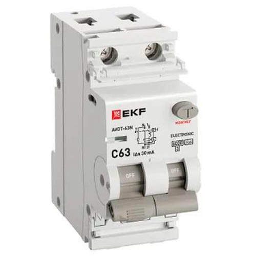 Автоматический выключатель дифференциального тока АВДТ-63N 1P+N 63А 30мА характеристика C тип A электронный 6кА PROXIMA EKF