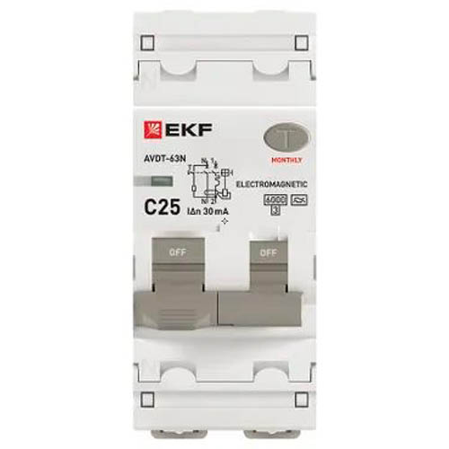 Дифавтомат 2Р 25А C тип A 30мА 6кА 2мод АВДТ-63N EKF PROxima