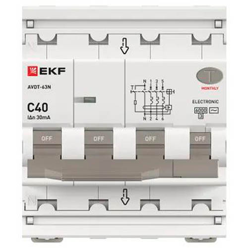 Дифавтомат 4Р 40А C тип AC 30мА 6кА 4мод АВДТ-63N EKF PROxima