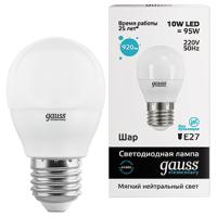купить Лампа свд 220В E27 10Вт 4000К 890лм шар G45 матовая Gauss  в Иванове Лампа свд 220В E27 10Вт 4000К 890лм шар G45 матовая Gauss