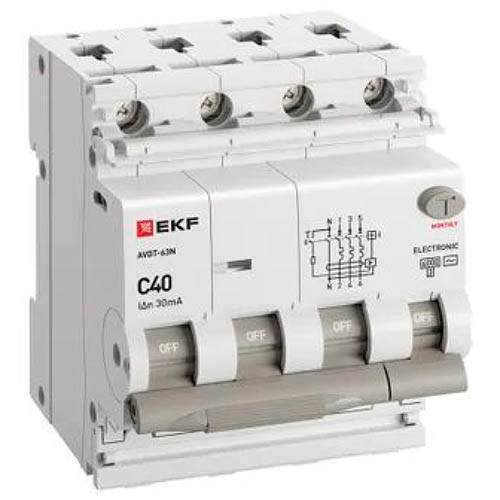 Дифавтомат 4Р 40А C тип AC 30мА 6кА 4мод АВДТ-63N EKF PROxima