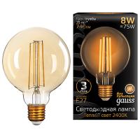 Лампа светодиодная 220В Е27 8Вт 2400К 740лм стандарт G95 золотистая филамент Gauss 