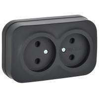 Глори черный розетка открытая 2-мест IP20 