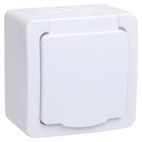 Гермес белый розетка открытая 1-мест заземление с крышкой IP54 