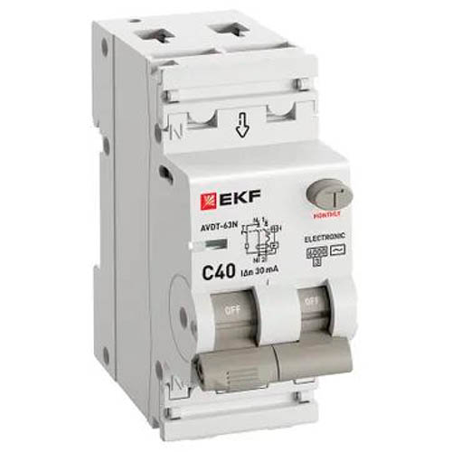 Автоматический выключатель дифференциального тока АВДТ-63N 1P+N 40А 30мА характеристика C тип AC электронный 6кА PROXIMA EKF