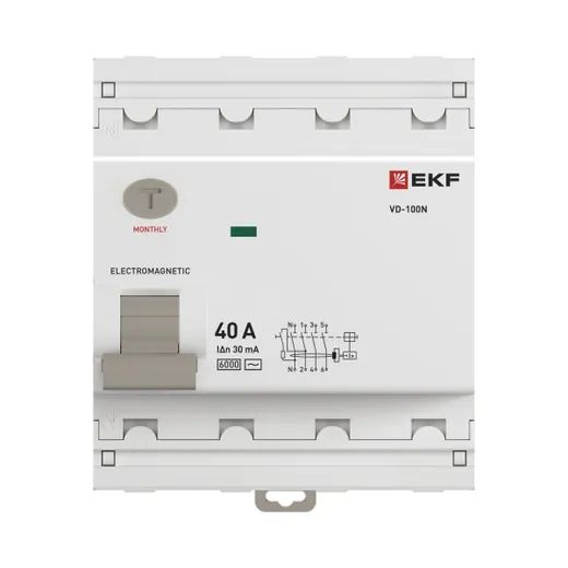 Выключатель дифференциальный (УЗО) 4Р 40А 30мА AC 6кА ВД-100N EKF PROxima
