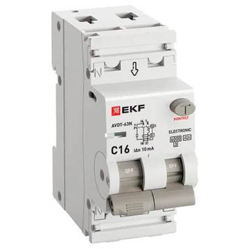 Дифавтомат 2Р 16А C тип A 10мА 6кА 2мод АВДТ-63N EKF PROxima