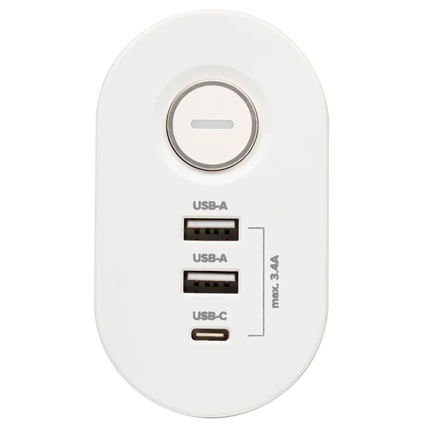 Удлинитель 3-мест 1,5м ПВС 3*1 белый выкл 3*USB Jazzway  струбцина