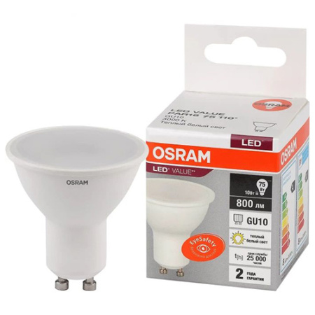 Лампа свд 220В GU10 10Вт 3000К 800лм PAR16 матовая Osram LED Value