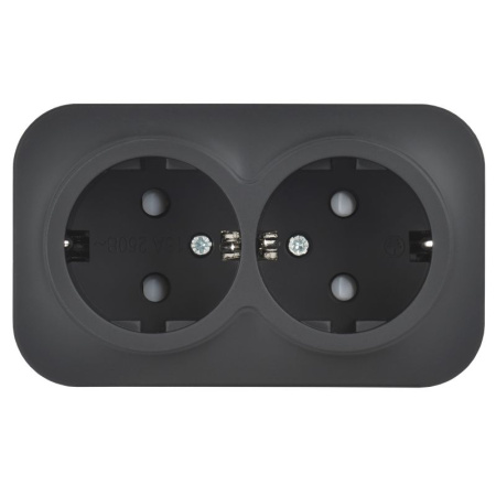 Глори черный розетка открытая 2-мест заземление шторки IP20 