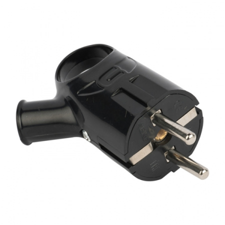 Вилка 16А угловая с ушком заземление черный пластик IP20 EKF 