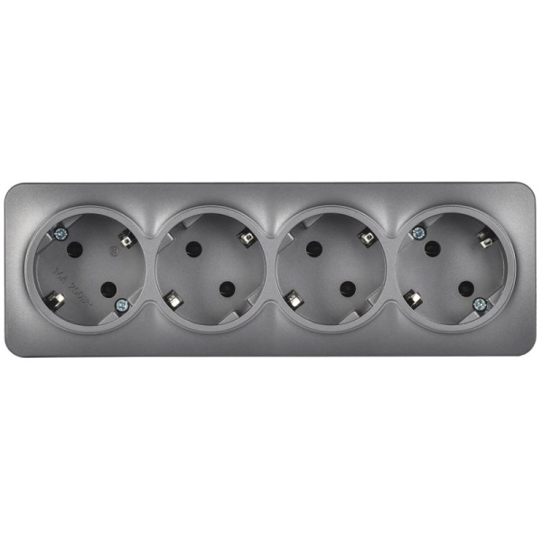 Глори сталь розетка открытая 4-мест заземление IP20 