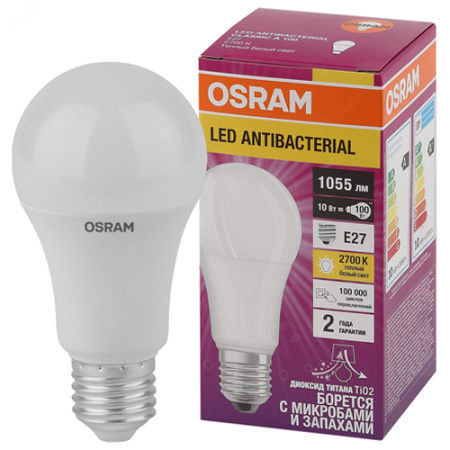 Лампа светодиодная 220В Е27 10Вт 2700К 1055лм стандарт A60 матовая Osram АБ