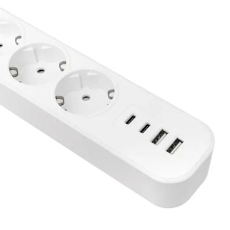 купить Удлинитель 5-мест 3м ПВС 3*1,5 белый выкл EKF  2USB 2,4А+2USBtype-С в Иванове Удлинитель 5-мест 3м ПВС 3*1,5 белый выкл EKF  2USB 2,4А+2USBtype-С