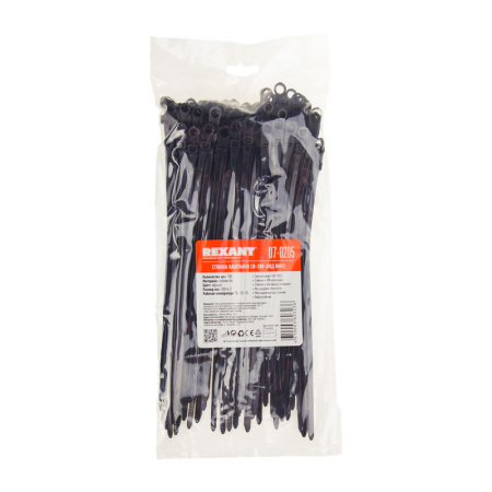 купить Хомут 200*4,3мм нейлон черный под винт Rexant  в Иванове Хомут 200*4,3мм нейлон черный под винт Rexant