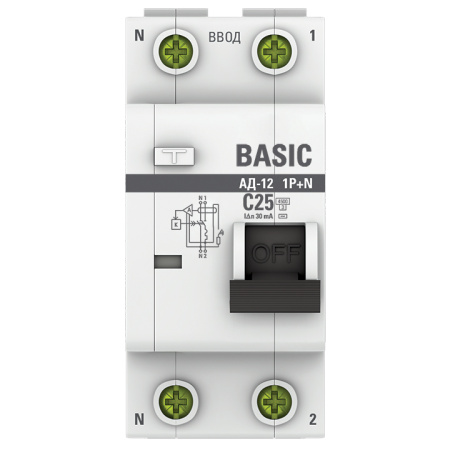 Дифавтомат 2Р 25А C 30мА 4,5кА АД12 2мод EKF Basic