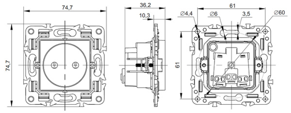 SKANDY Роз. без з/к/ш 10А SK-R02W арк. бел. IEK