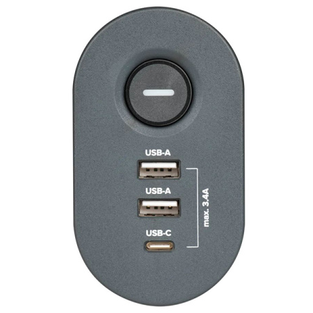Удлинитель 3-мест 1,5м ПВС 3*1 серый выкл 3*USB Jazzway  струбцина