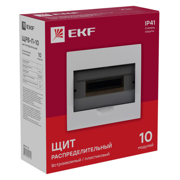 Бокс 10мод встраиваемый белый прозрачная дверь IP41 ЩРВ-П EKF 