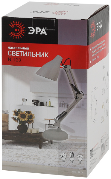 Светильник настольный 40Вт E27 серый подставка ЭРА