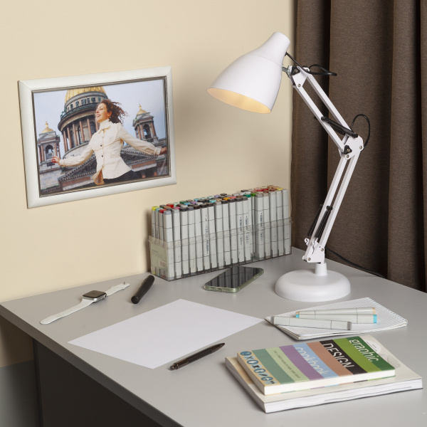 Светильник настольный 40Вт E27 серый подставка ЭРА