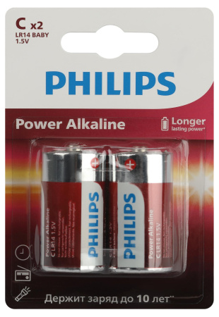 Батарейка C(R14,LR14) алкалиновая BL2 Philips Power 